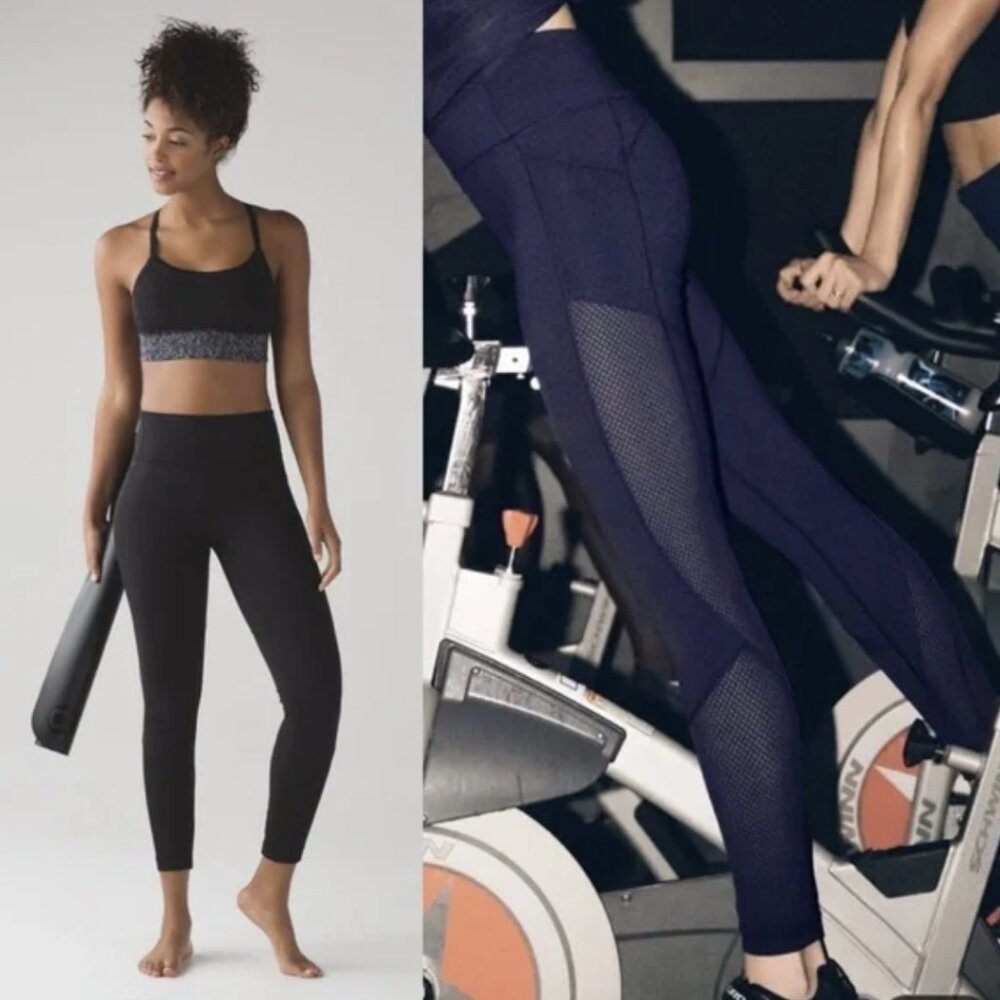 Lululemon Fit Physique Tight Leggings Black Mesh Panel Pocket High Rise Luon